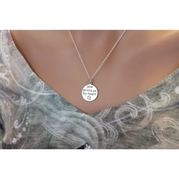 Sterling Silver Paw Prints on my Heart Necklace